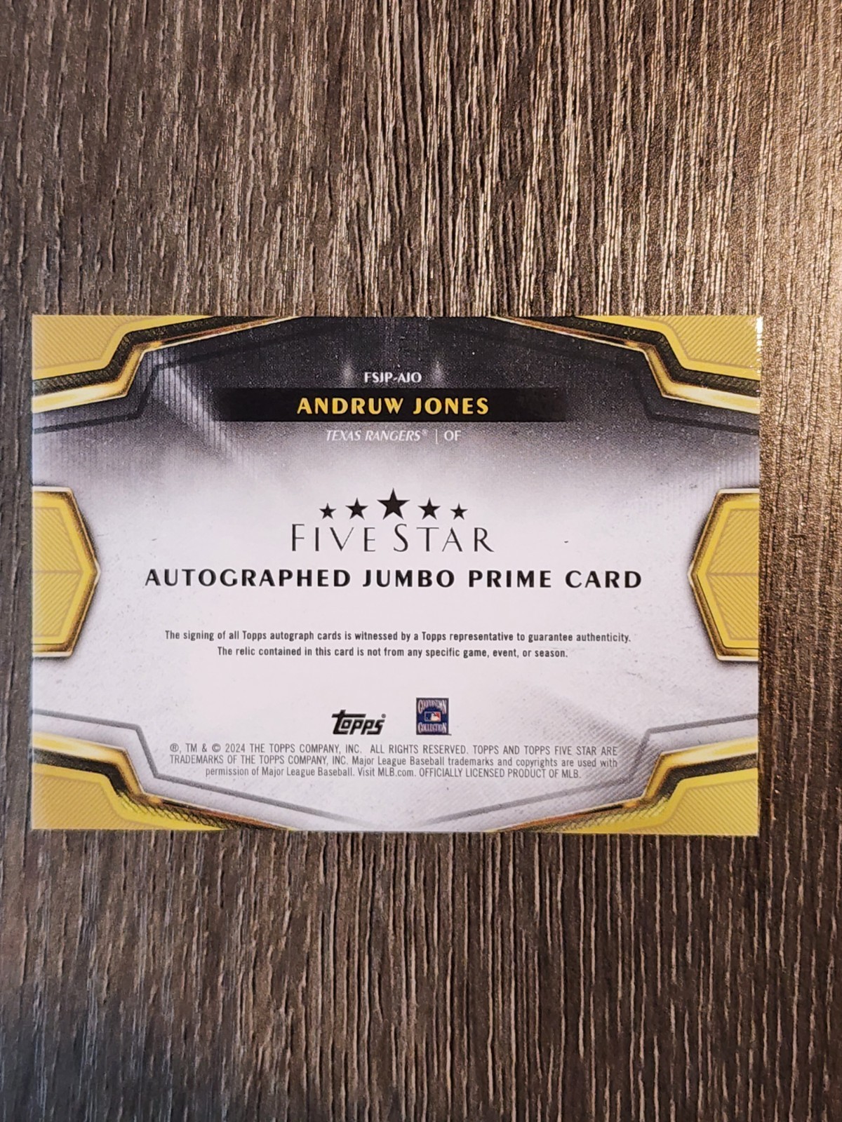 2024 Topps Five Star – Jumbo Prime Relic Autographs Andruw Jones Green /15