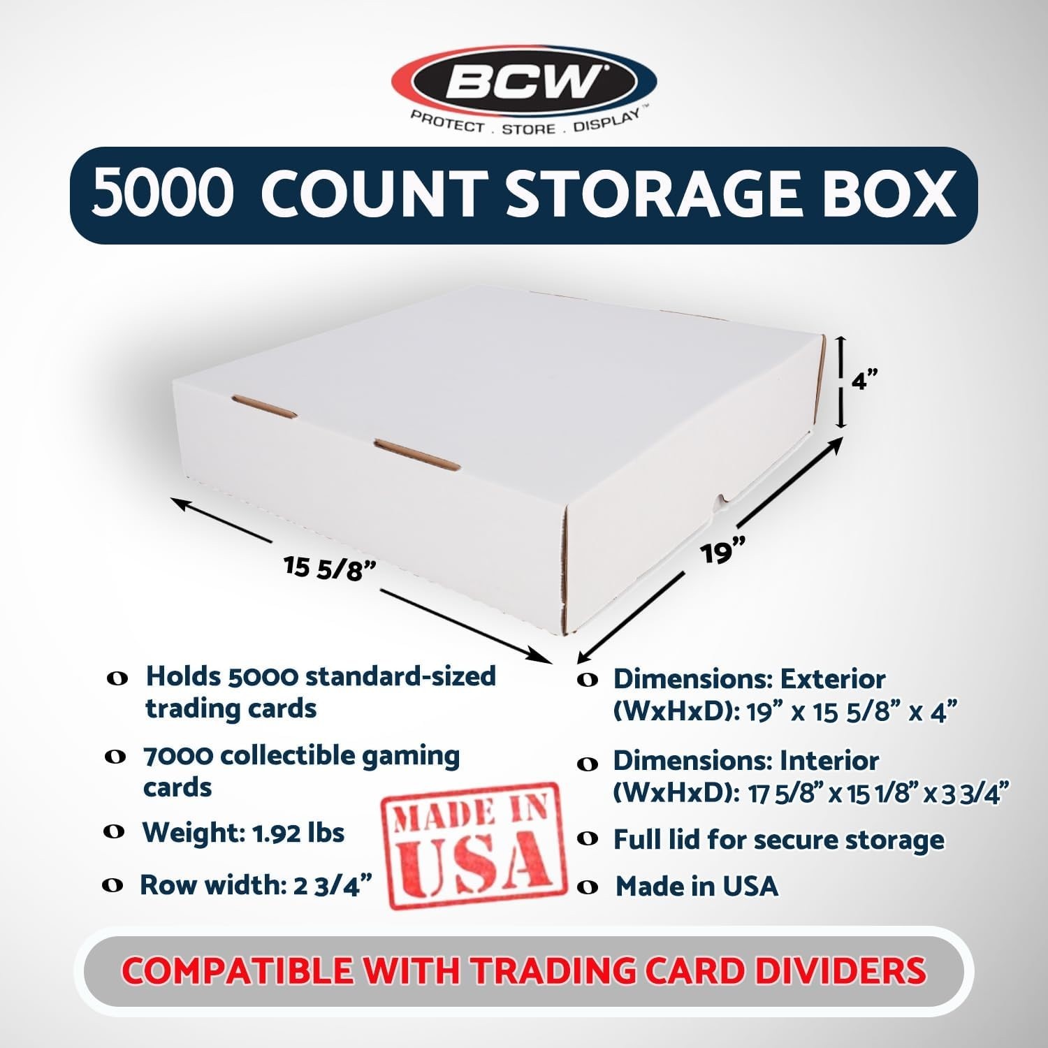 BCW 5000 Count Card Box Baseball Trading Card Storage Box Full Lid Super Monster