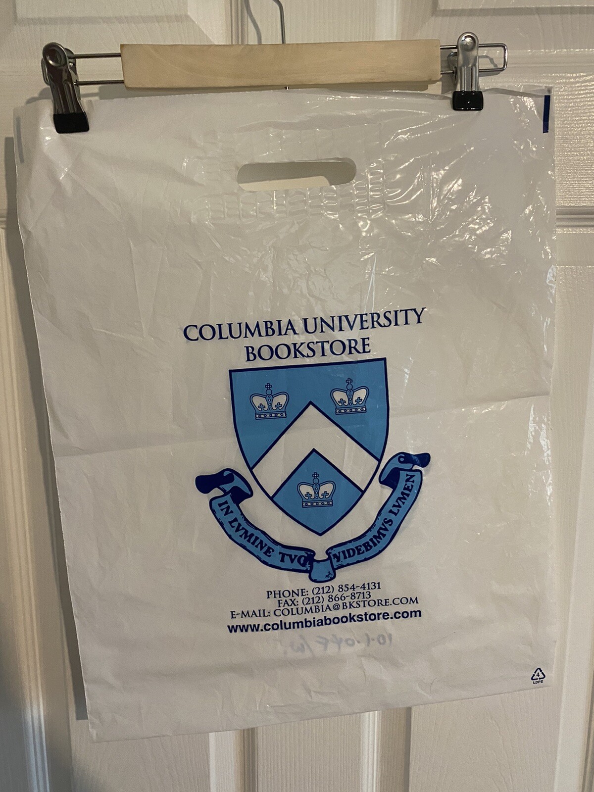 Columbia University Bookstore Disposable Plastic Bag 20″x16″ White Shopping Bag