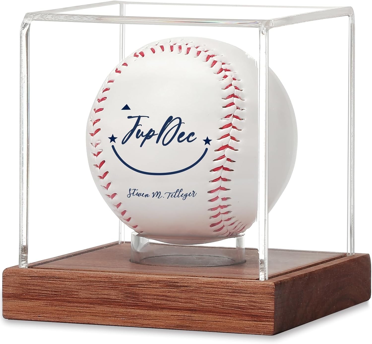 Baseball Display Case Clear Acrylic Cube with Wooden Base Autograph Holder