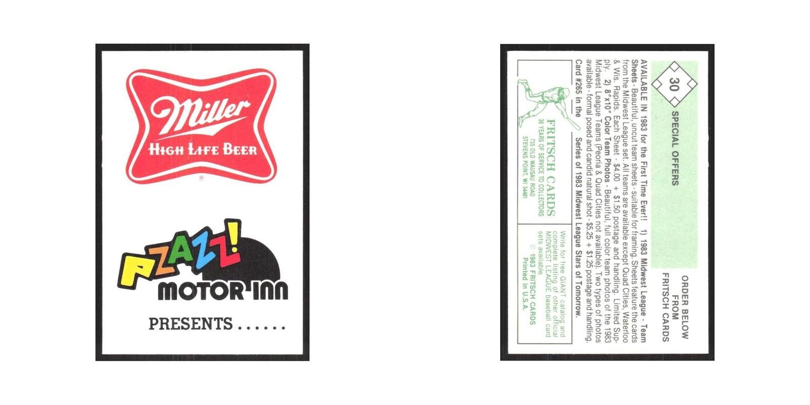 1983 Fritsch Minor League Motor Inn Miller High Life Beer #30.0