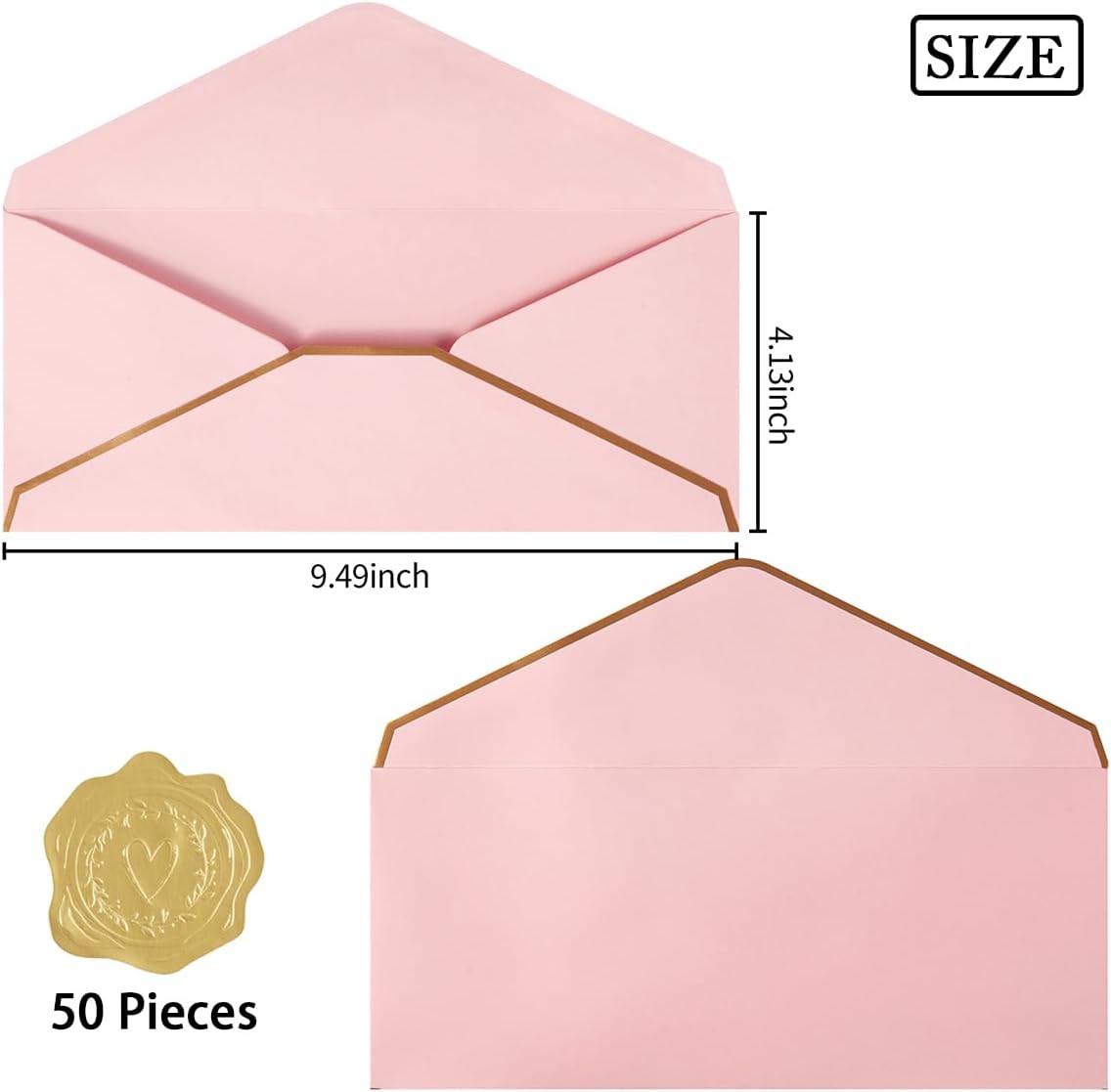 50 Pack #10 Business Envelopes with Gold Border, Self Seal Standard Envelopes wi