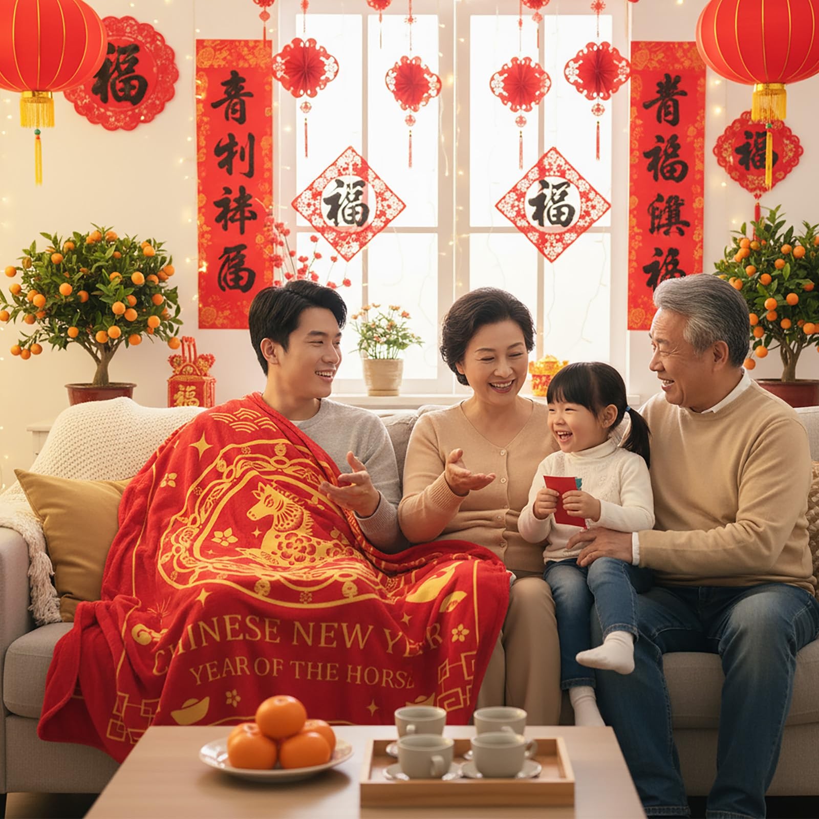 HunnmingRe Chinese New Year of The Horse 2026 Gifts Blanket 51 x 59” Red
