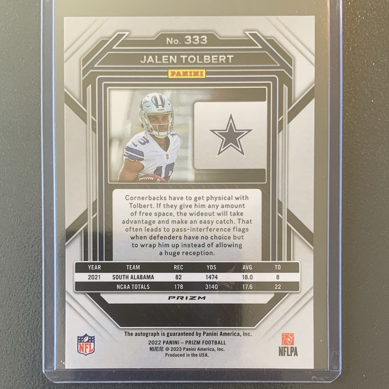 Panini 2022 Prizm Jalen Tolbert Rookie Auto No Huddle Prizm #333 Cowboys