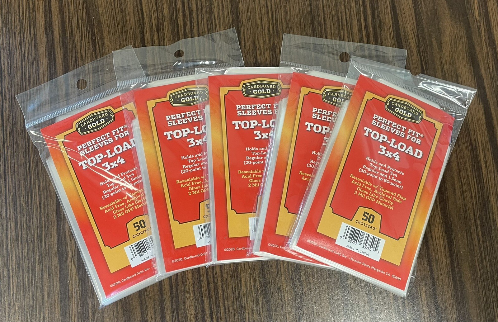 250 (5 X 50ct) Cardboard Gold Perfect Fit Sleeves for 3×4 20-60 Pt. Top-Loaders