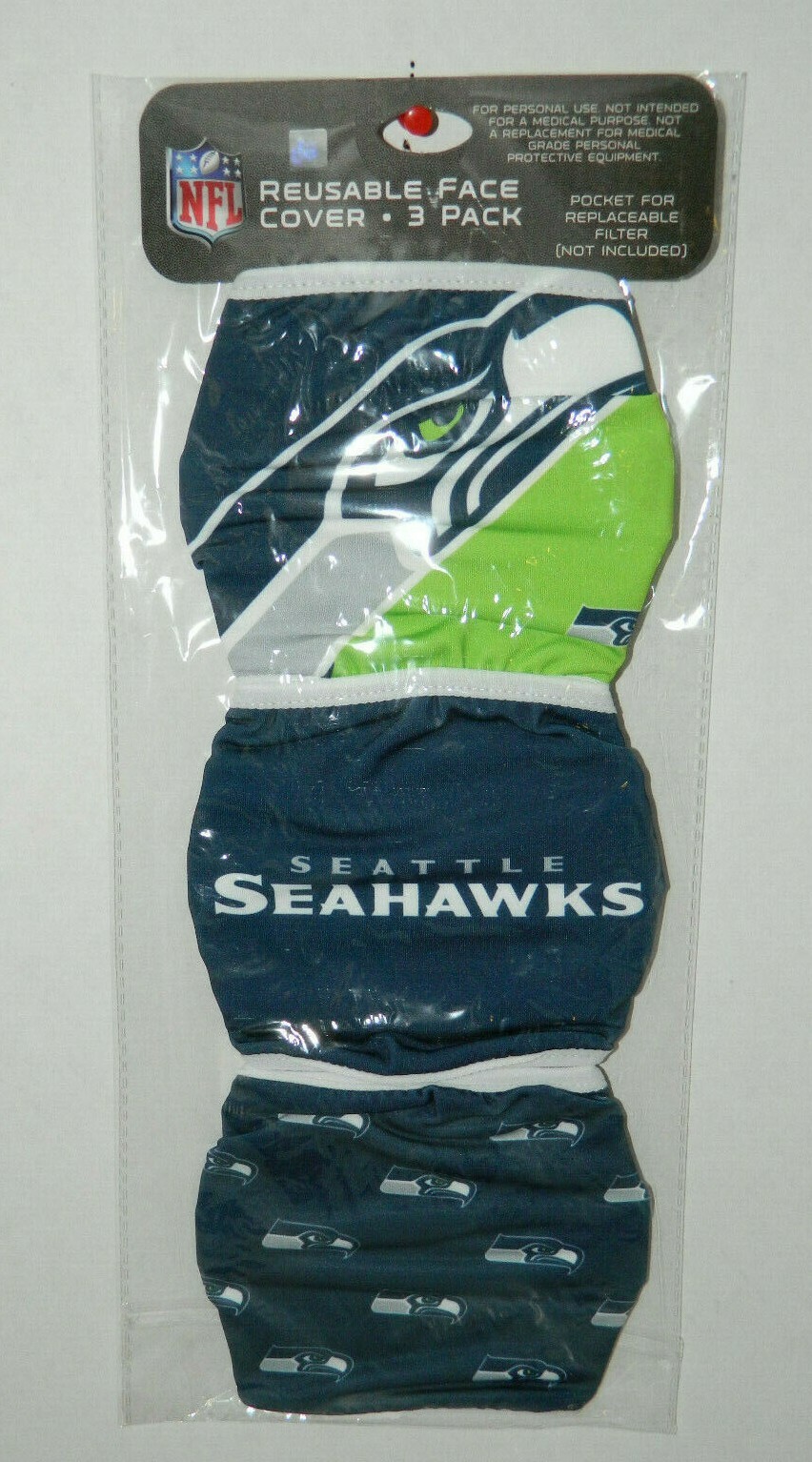 Seattle Seahawks FACE MASK 3 pack NFL official Cover filter pocket reusable