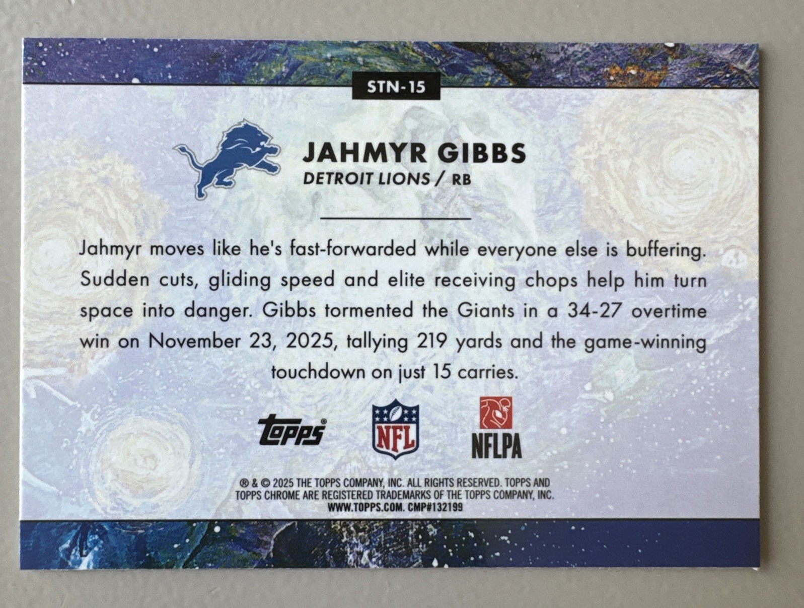 2025 Topps Cosmic Chrome – Stars in the Night Jahmyr Gibbs #STN-15