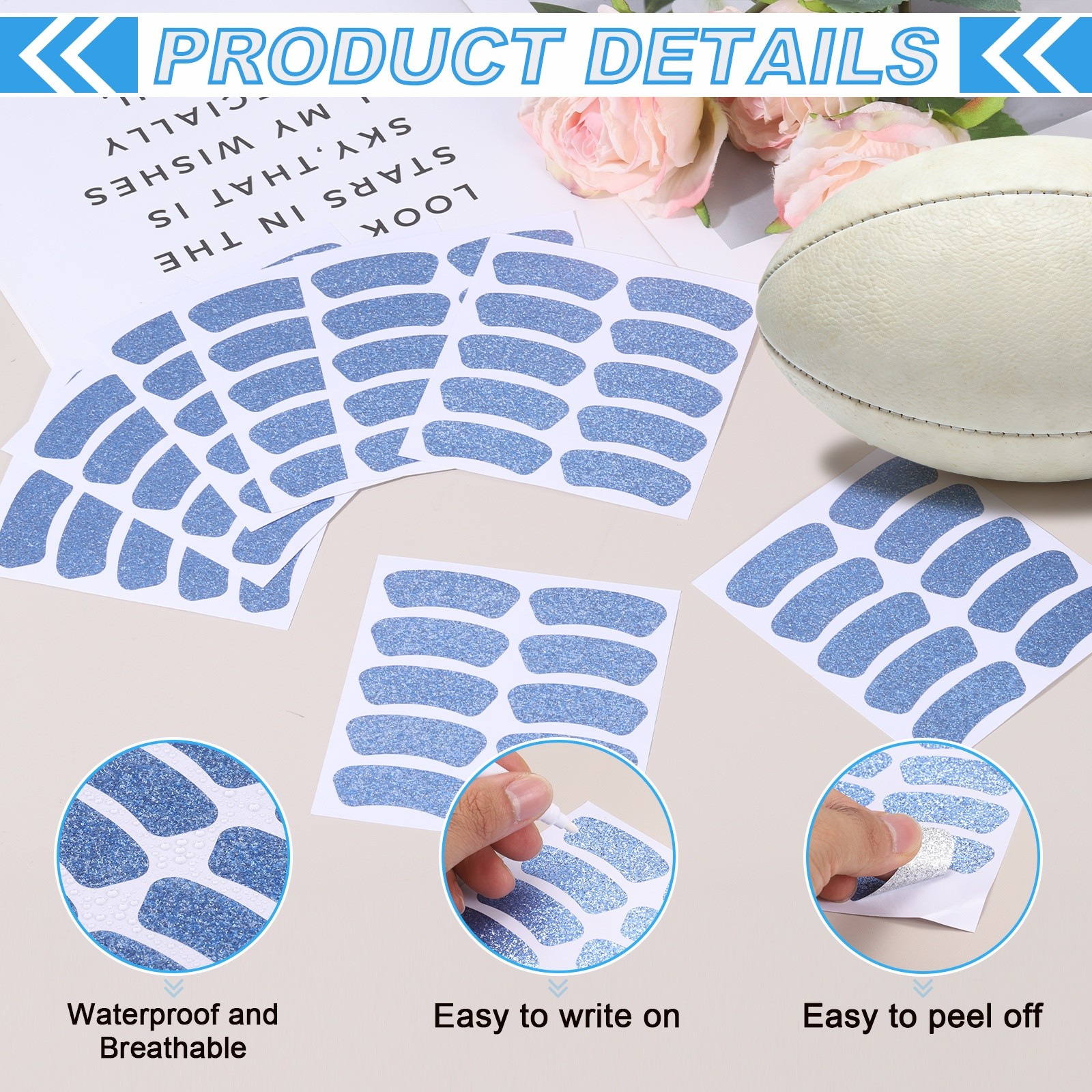 60 Pair Sports Eye Stickers Face Stickers with 1Pcs White Pencil Shiny Blue