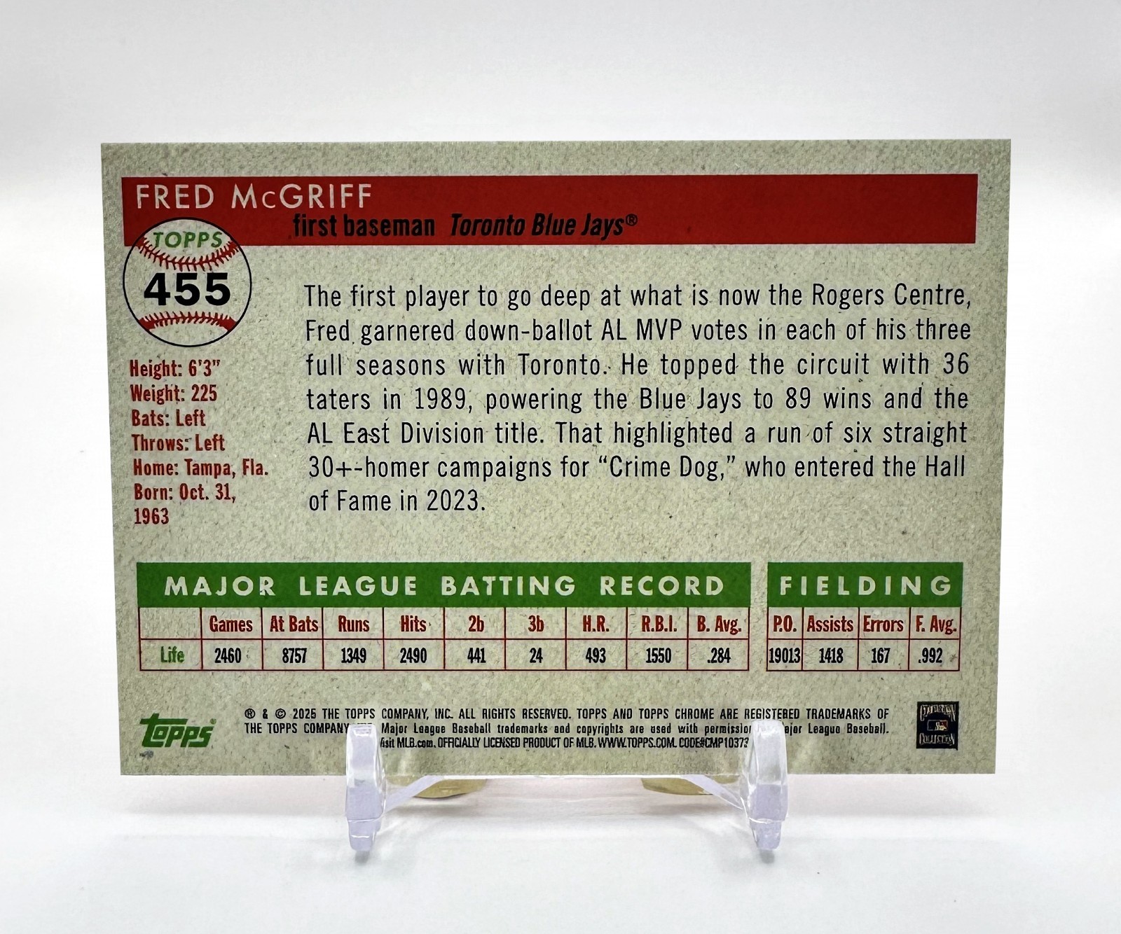 2025 Topps Chrome Platinum Anniv #455 (Toile Cream Fuchsia Shimmer) FRED McGRIFF