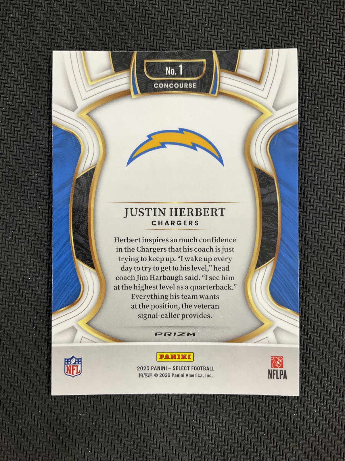 2025 Panini Select #1 Justin Herbert Green and Red Prizm Shock Chargers