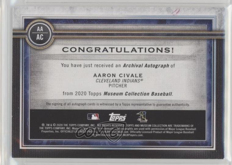 2020 Museum Collection Archival Gold 20/25 Aaron Civale Rookie Auto RC 1sr2