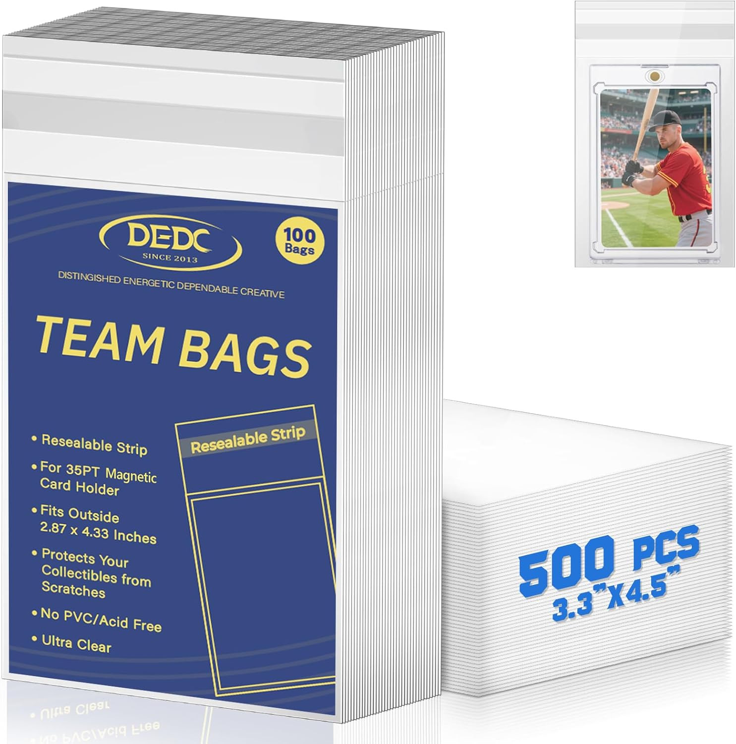 500Pcs Resealable Card Sleeves Team Bags for One Touch Magnetic Card Holder, Tea