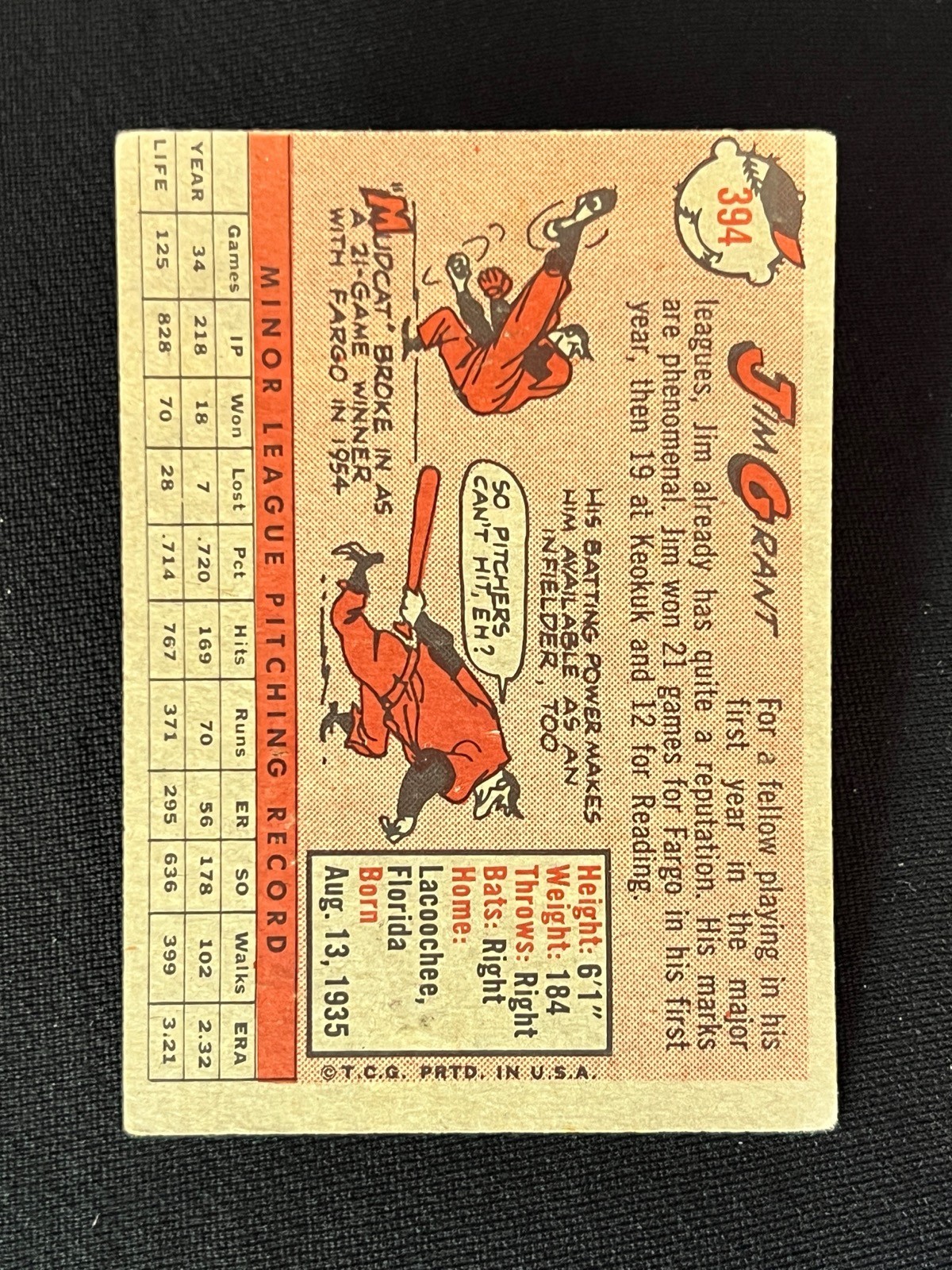 1958 Topps Jim Grant #394 ROOKIE Cleveland Indians Ex RC