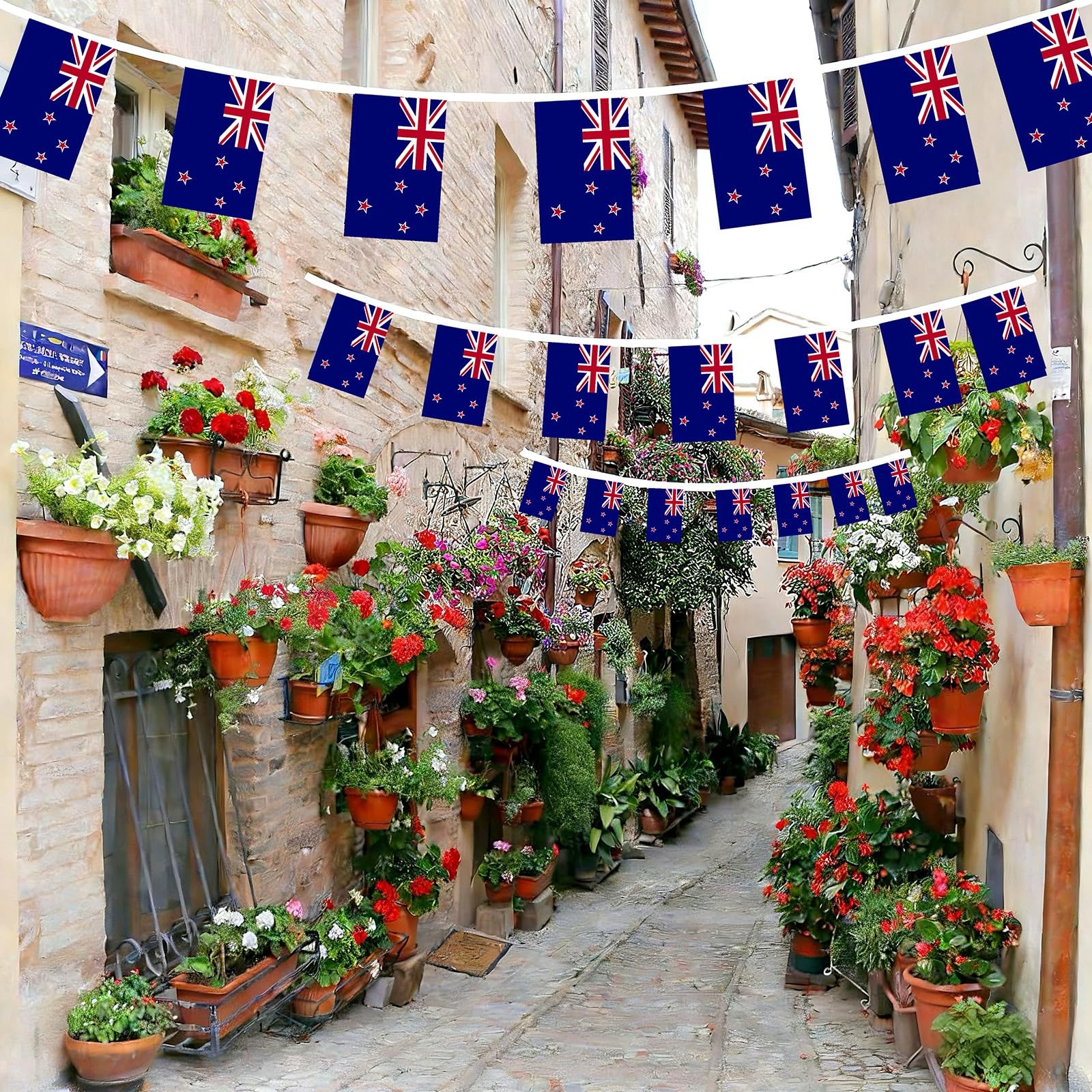 AhfuLife 33 Ft New Zealand String Flags 5.51×8.26 in-30 Pcs,
