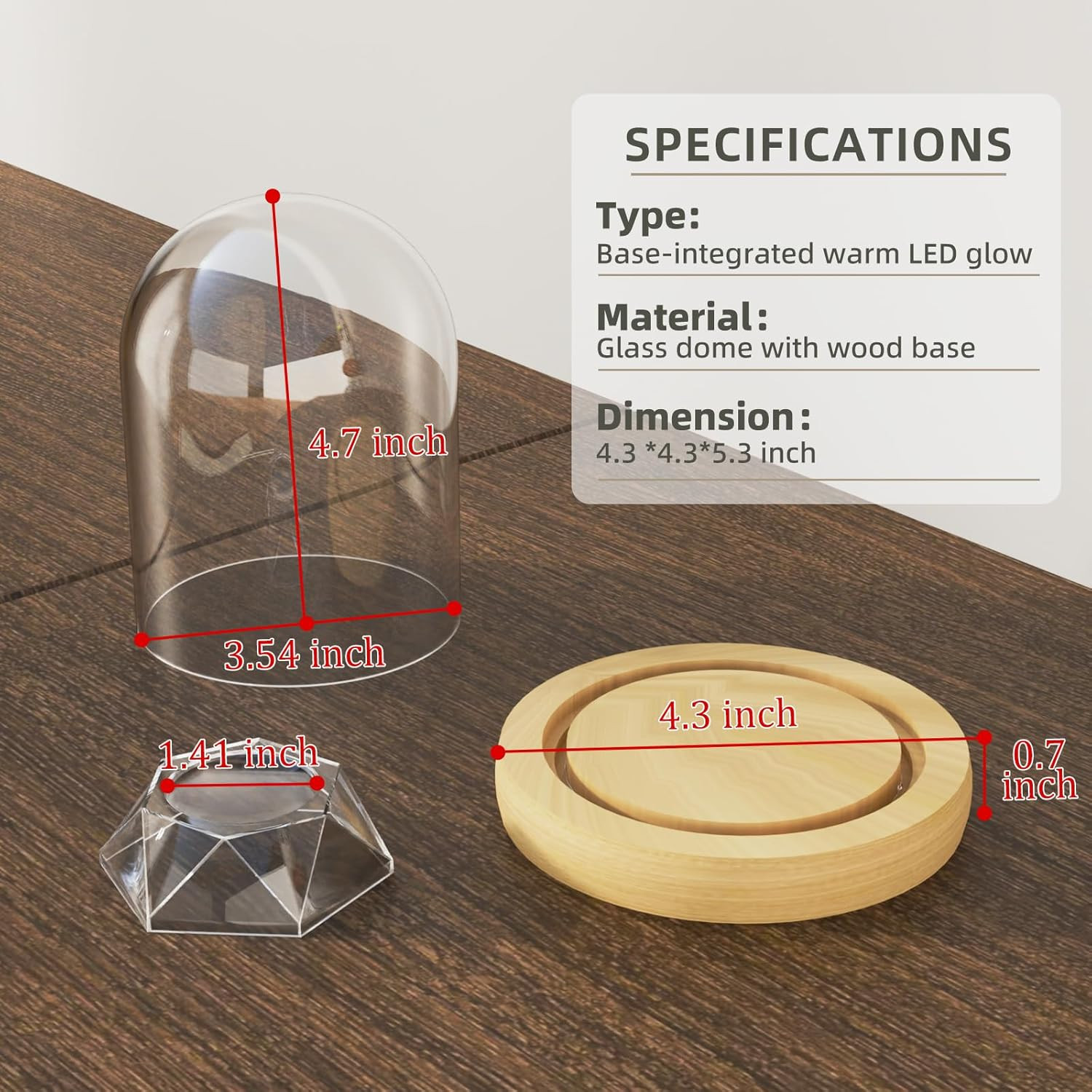 Baseball Display Case with LED Light Base, Glass Dome Cloche Baseball Holder for