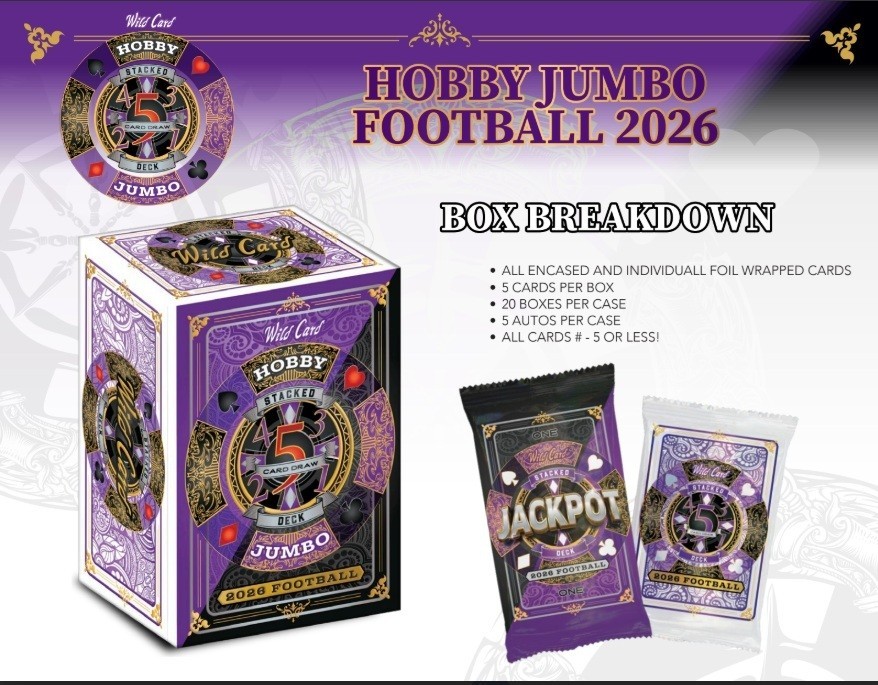 2026 WILD CARD 5-CARD DRAW STACKED DECK FOOTBALL FACTORY SEALED HOBBY JUMBO BOX