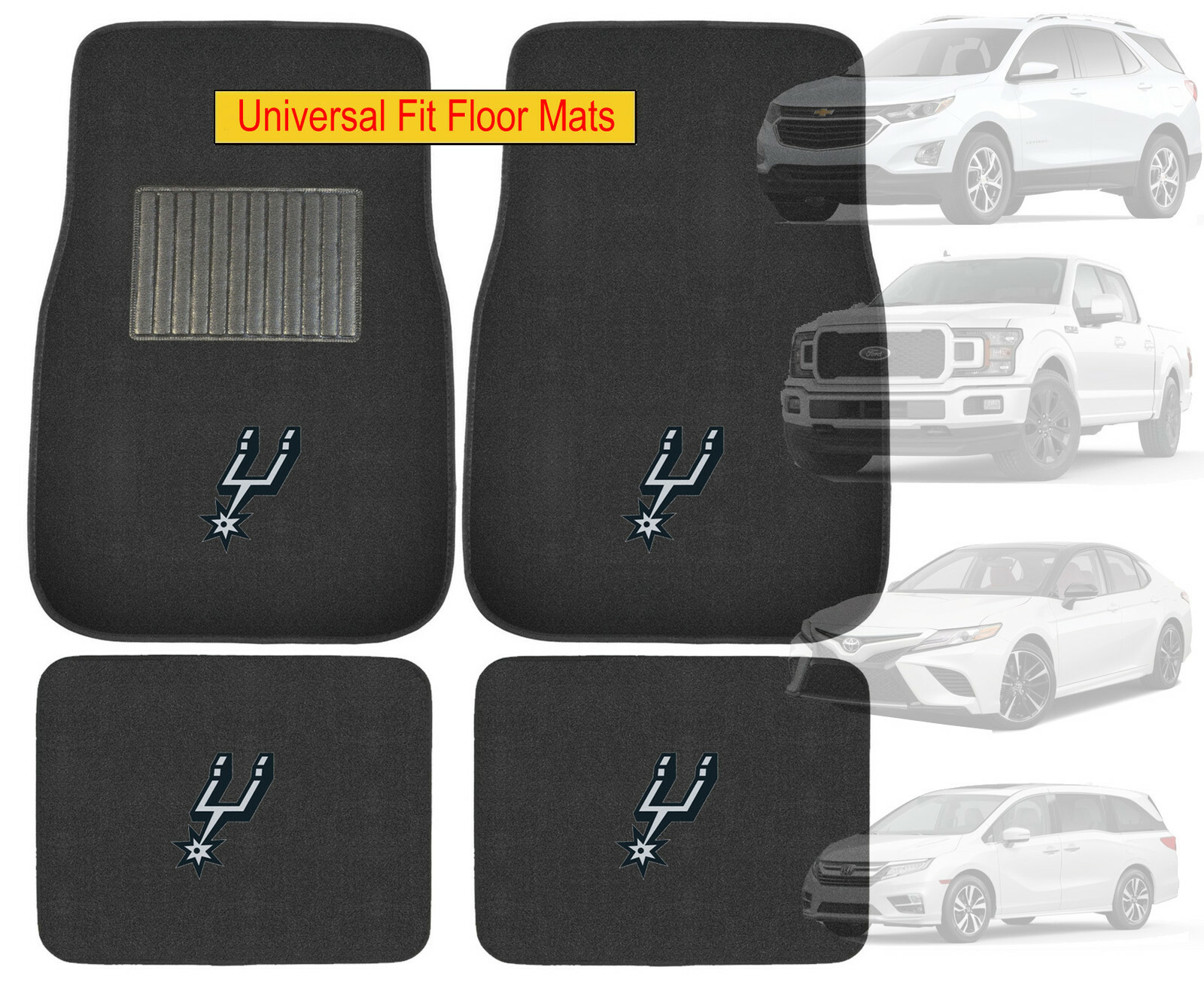 4PC NBA San Antonio Spurs Car Truck Black All Weather Carpet Floor Mats Set