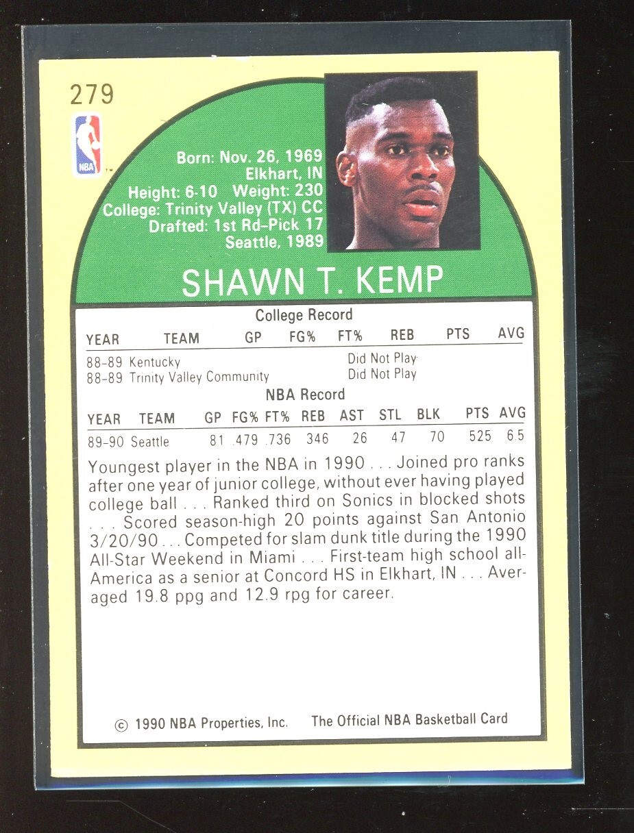 1990/91 Hoops Shawn Kemp Rc #279
