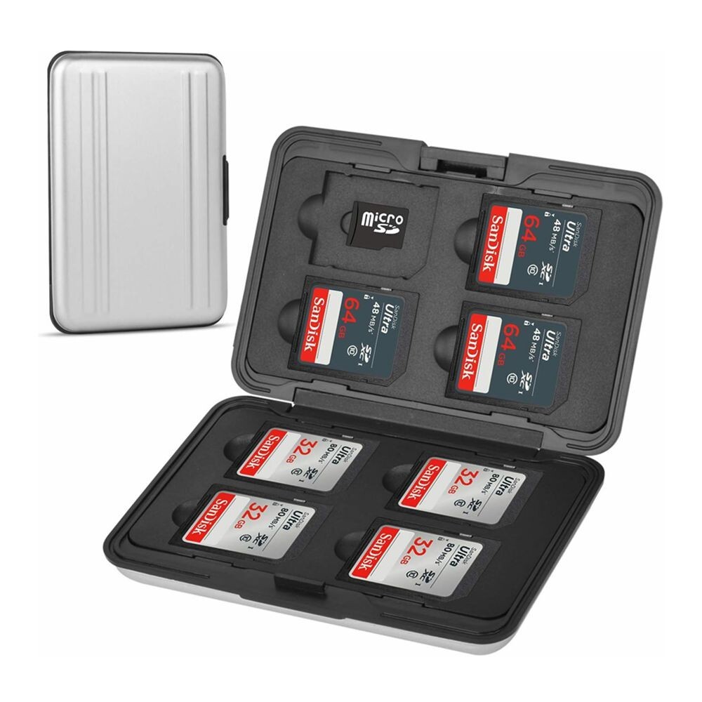 Aluminum Carrying Box Storage Holder 8 Slots for SD SDHC MMC Micro TF Cards C260