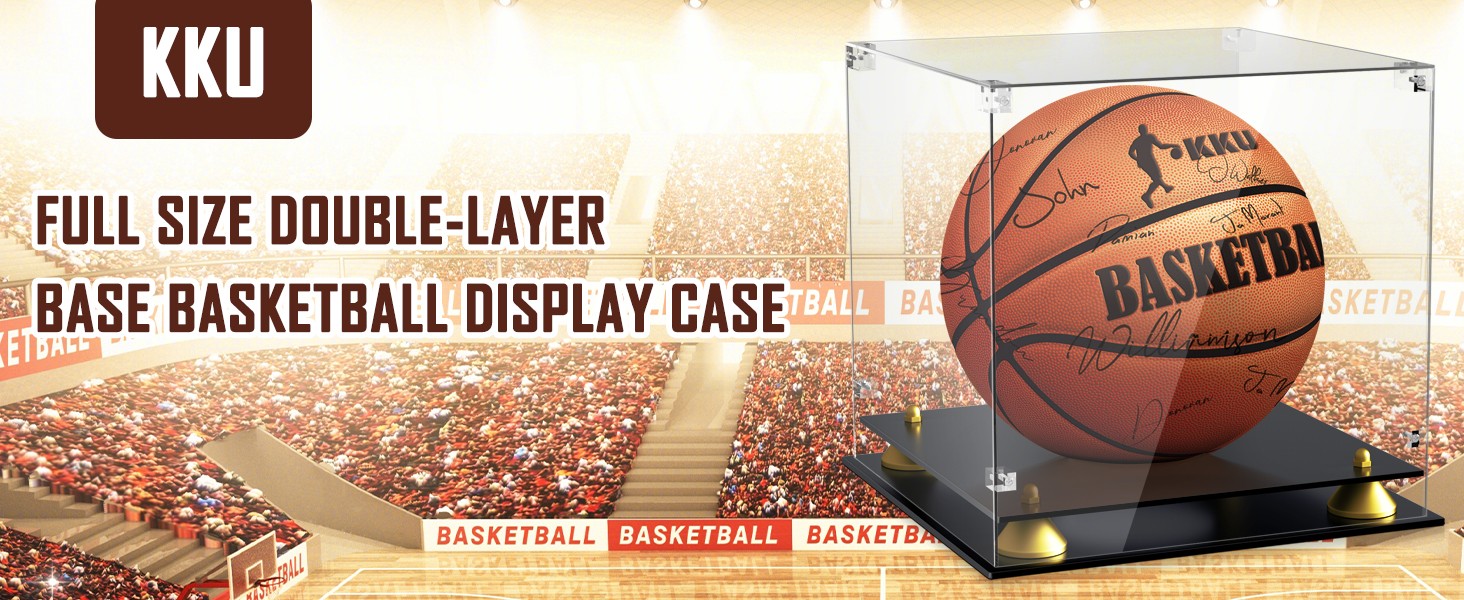 KKU Acrylic Full Size Basketball Display Case Clear Double Tier Black Stand Gift