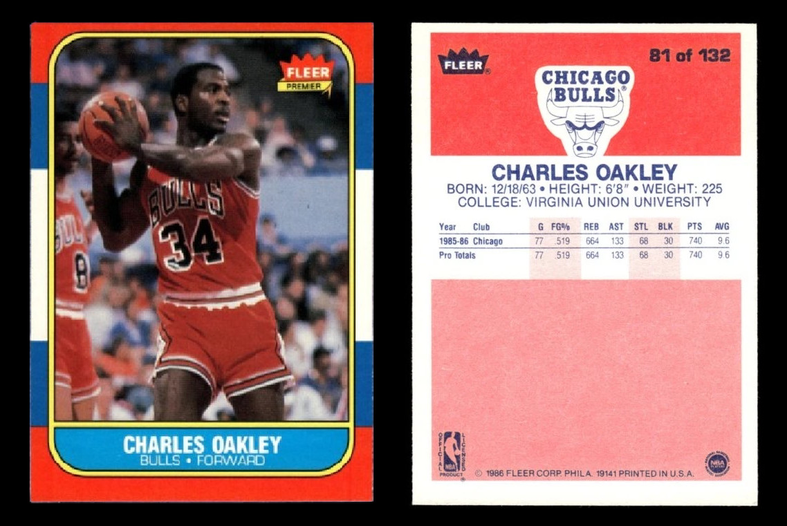 Charles Oakley Rookie 1986-87 Fleer #81 RC Chicago Bulls NBA Basketball Card
