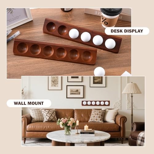 2-Pack Wooden Golf Ball Display Case & Holder – Wall Mount/Tabletop, Ideal for C