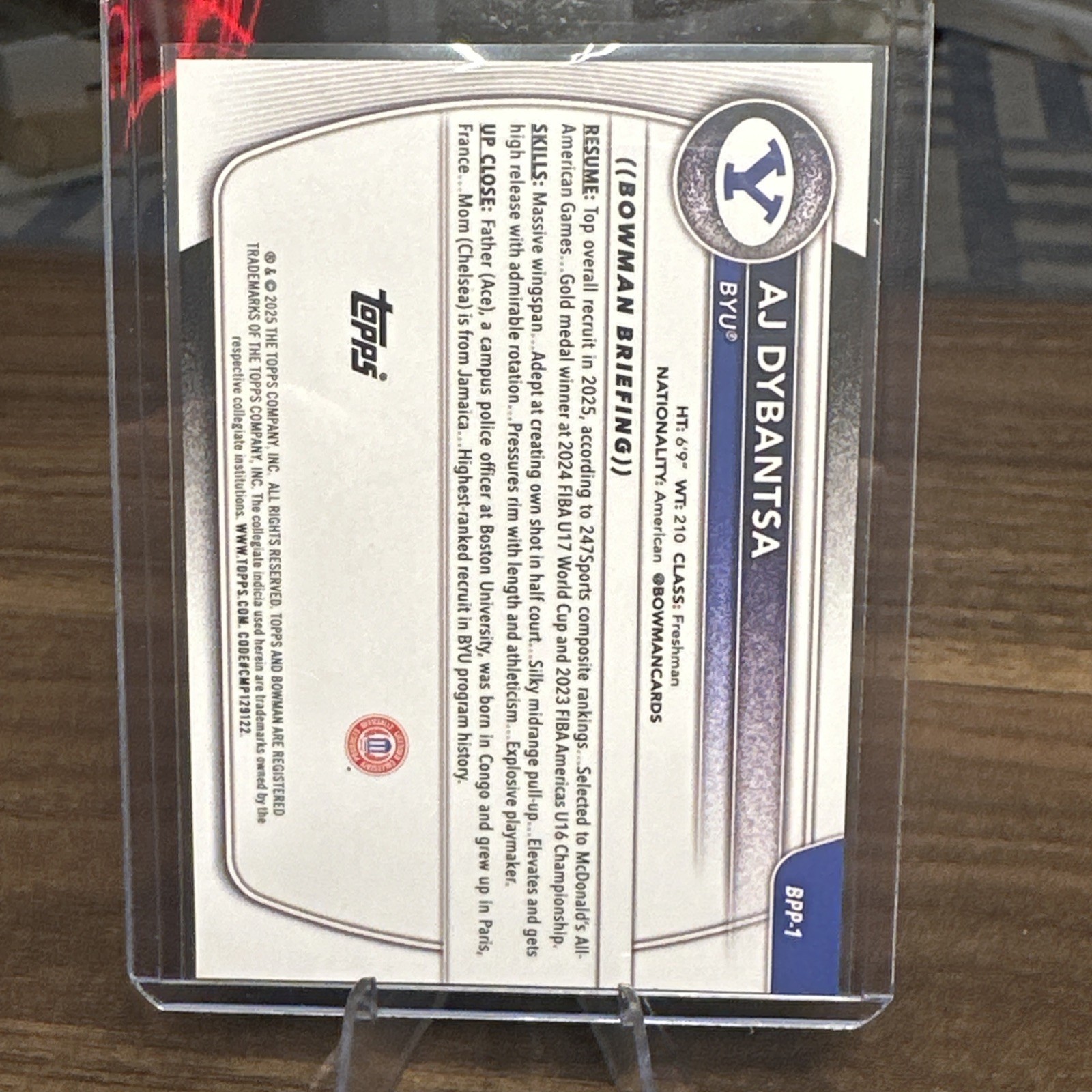 AJ Dybantsa 1st Bowman: 2025-26 Bowman Basketball -Base -BYU #BPP-1