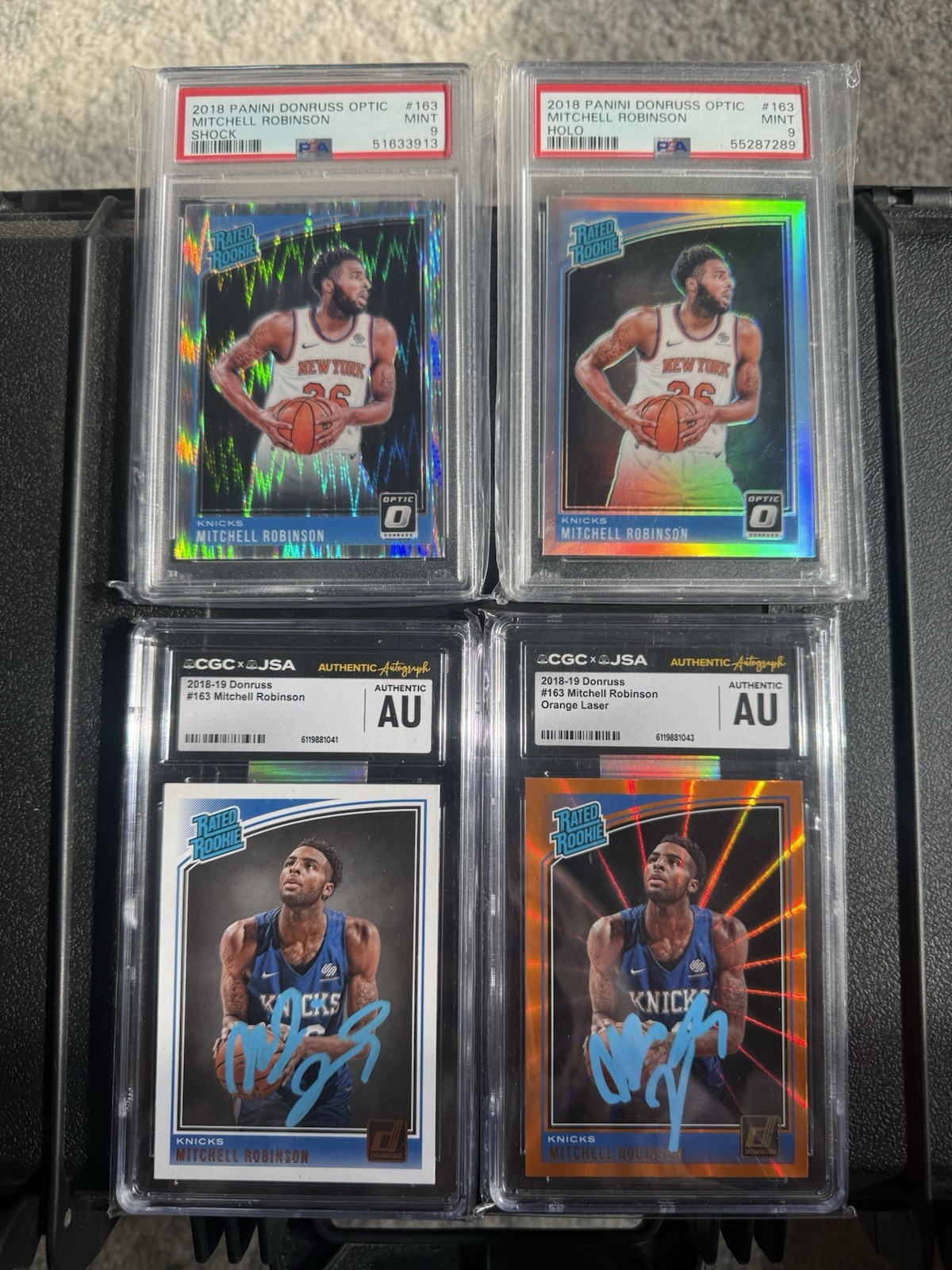 Mitchell Robinson 2018 Panini RC PSA 9 lot: Shock, Holo, Orange Laser, Base Auto
