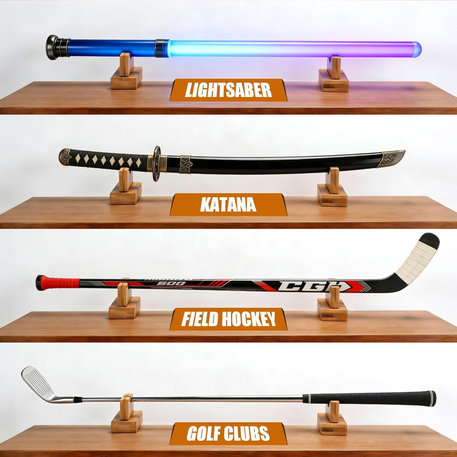 Baseball Bat Display Case – 2PCS Sturdy Stand, Horizontal Rack, Burlywood