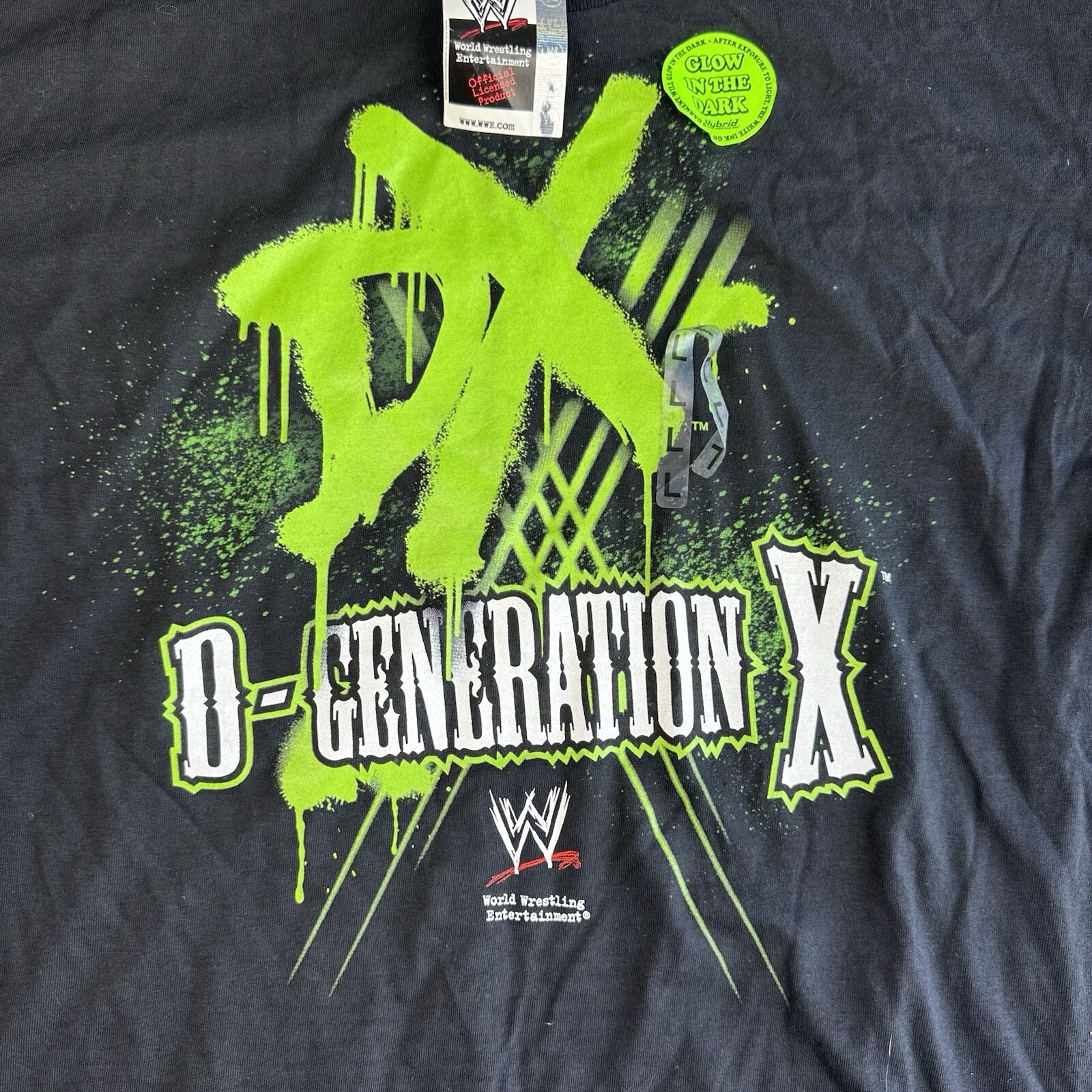 NWT 2007 WWE D-Generation X Men’s Sz Large T-Shirt Black Glow in the Dark VTG