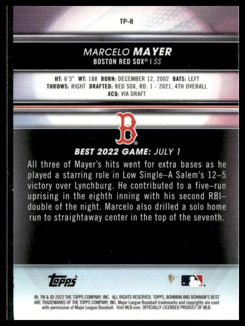 Marcelo Mayer 2022 Bowman’s Best Top Prospects #TP-8 Boston Red Sox