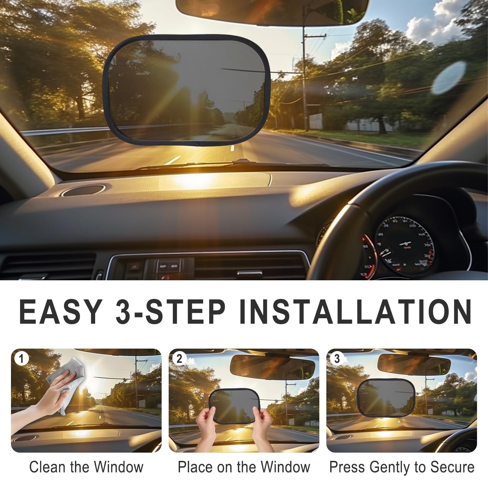 Mini Car Window Shades 2 Pack, Static Cling Car Visor for Windshield & Side W…