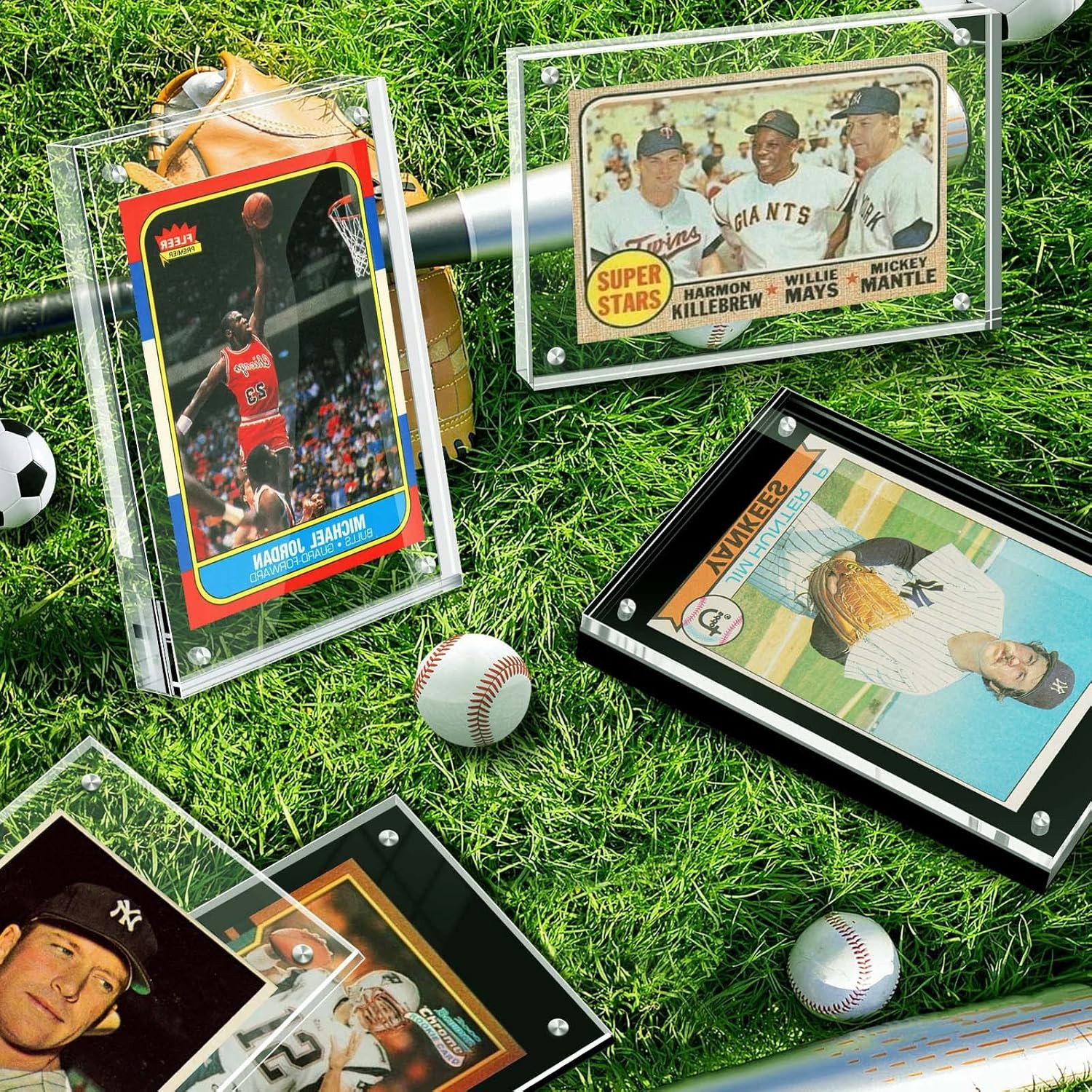 Acrylic Card Frame, Magnetic Trading Card Display Frames Desktop Display -2 Sets