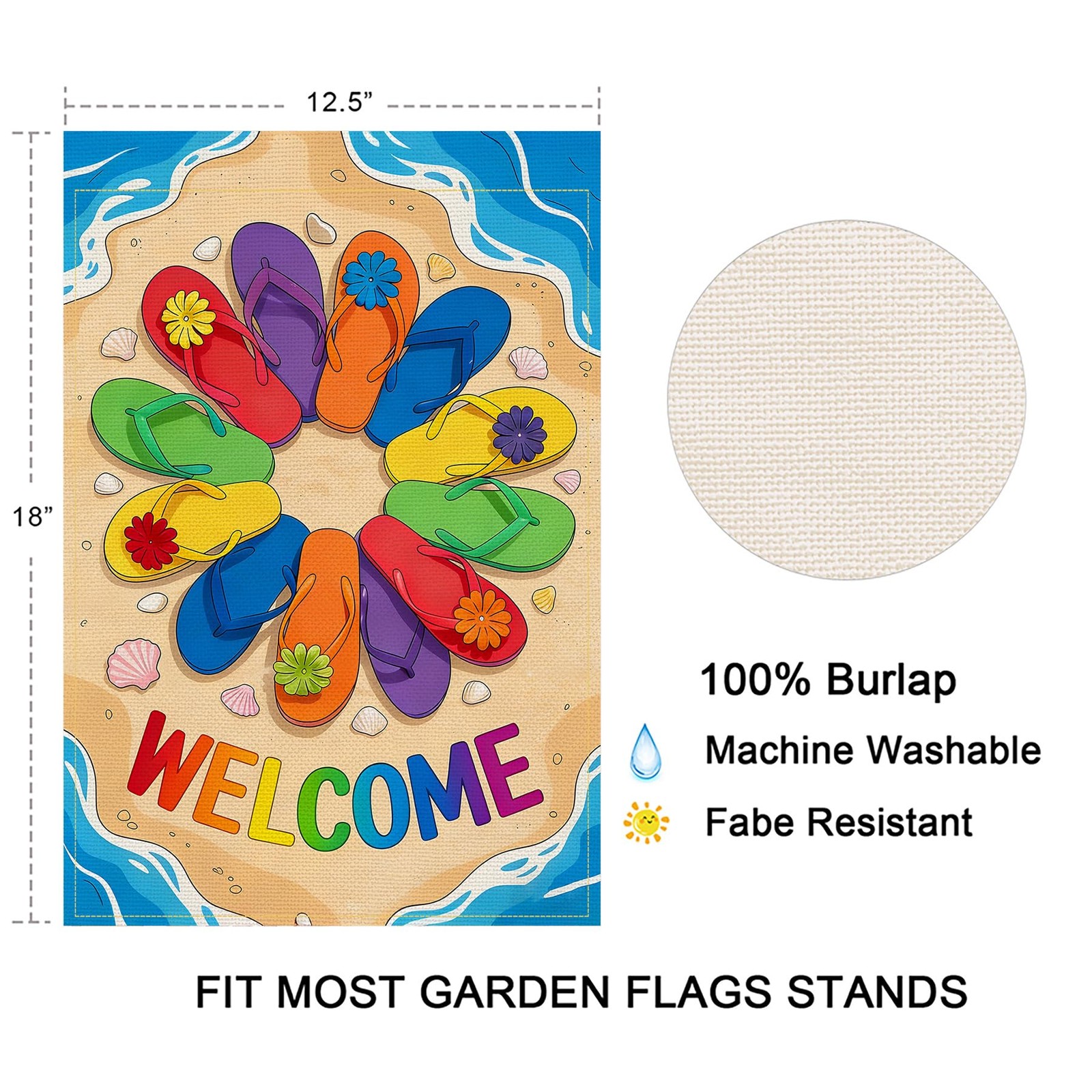 Balgardekor Welcome Summer Beach Garden Flag Vertical 18″L x 12″W, Slippers