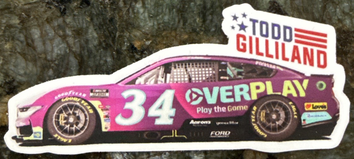 2025 NASCAR Cup Series #34 Todd Gilliland OVERPLAY Game 3 Inch x 1 Inch Sitcker