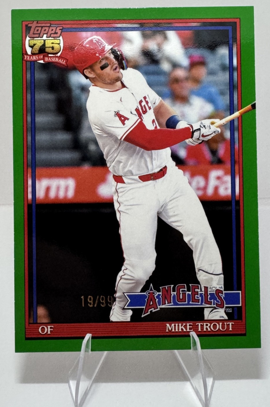 2026 Topps Series 1 Mike Trout #T91-1 Green Border 19/99 Los Angeles Angels