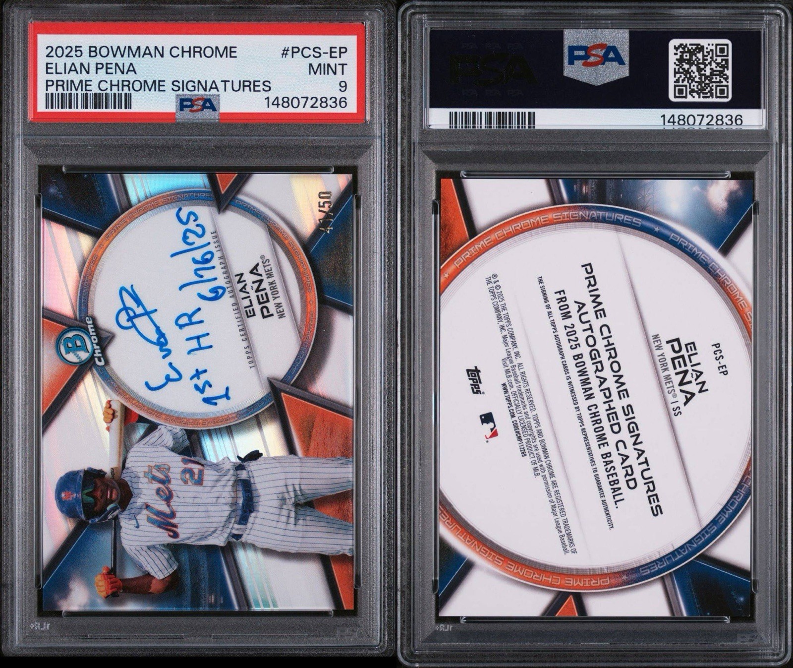 2025 Bowman Chrome – Elian Pena Prime Chrome Signatures /50 #PCS-EP PSA 9
