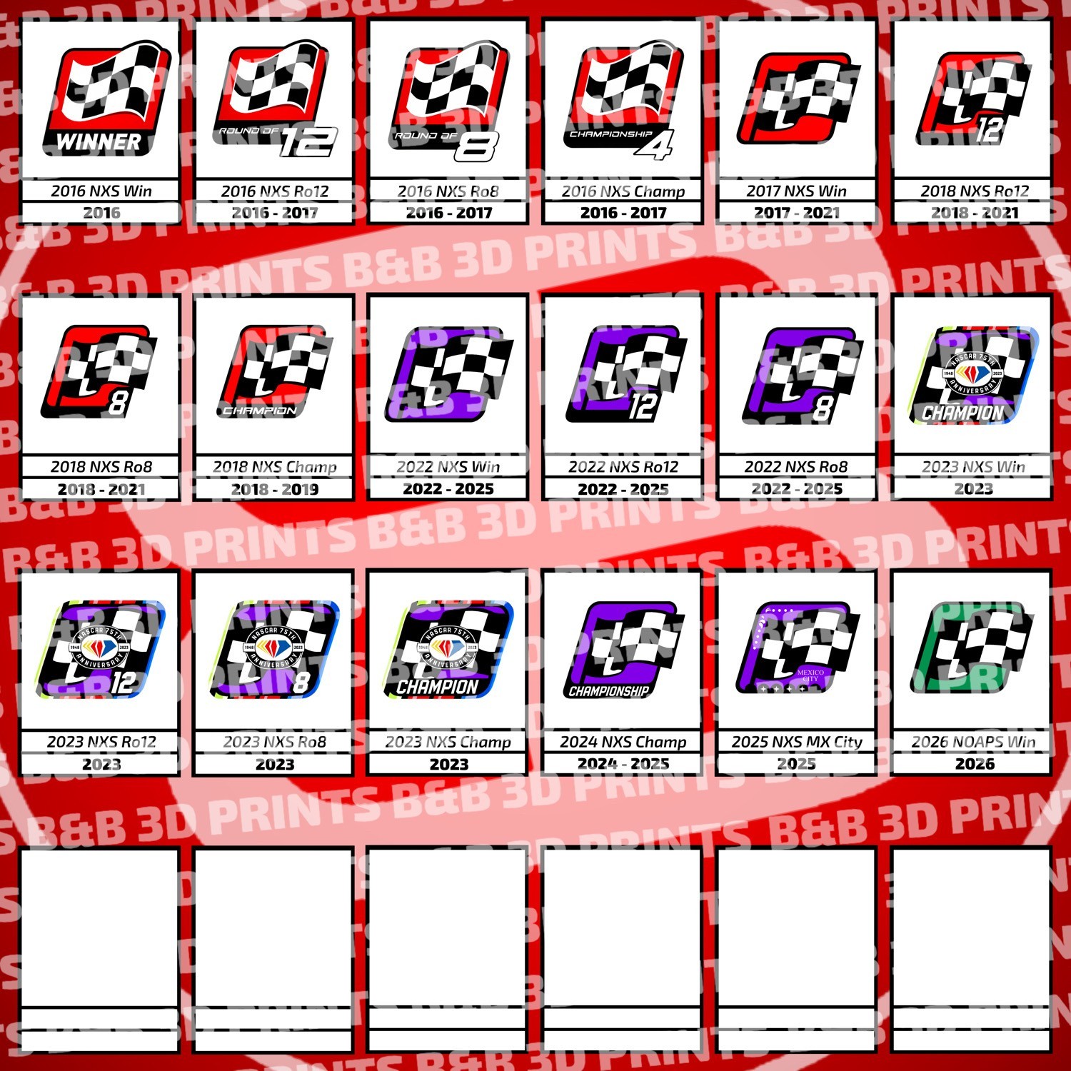 NASCAR 1:1 Custom Win Stickers 1/24 Diecast 75th All Star Clash Cup Playoffs