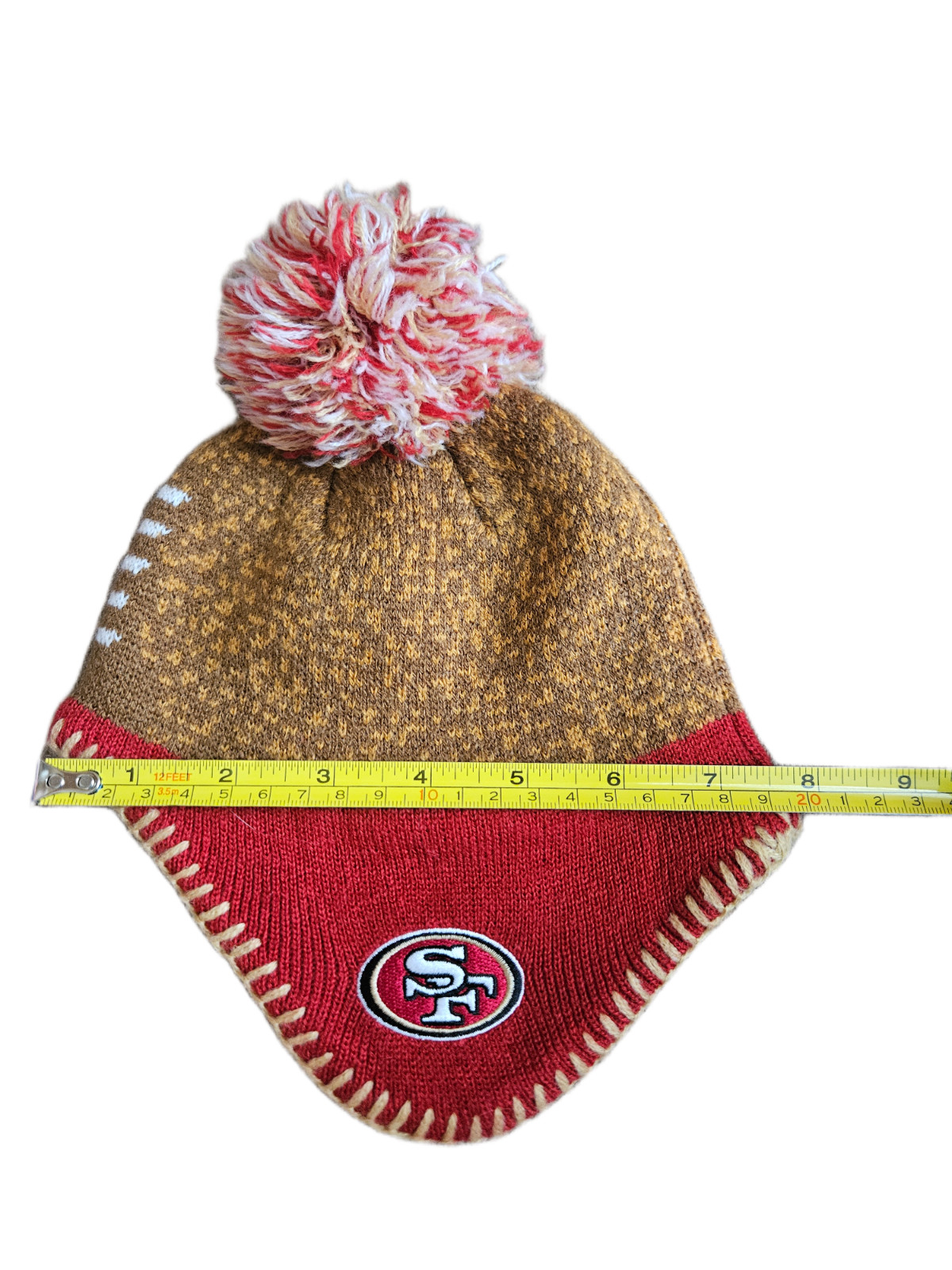 San Francisco 49ers Infant Winter Pom Ear Flap Knit Hat Red Gold NFL Football