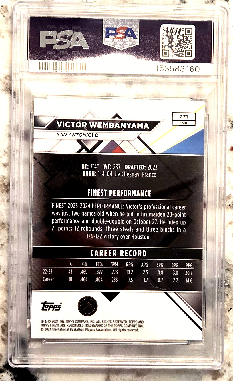 VICTOR WEMBANYAMA 2023 Topps Finest {RARE #271} Rookie RC; *PSA 10 GEM* new slab