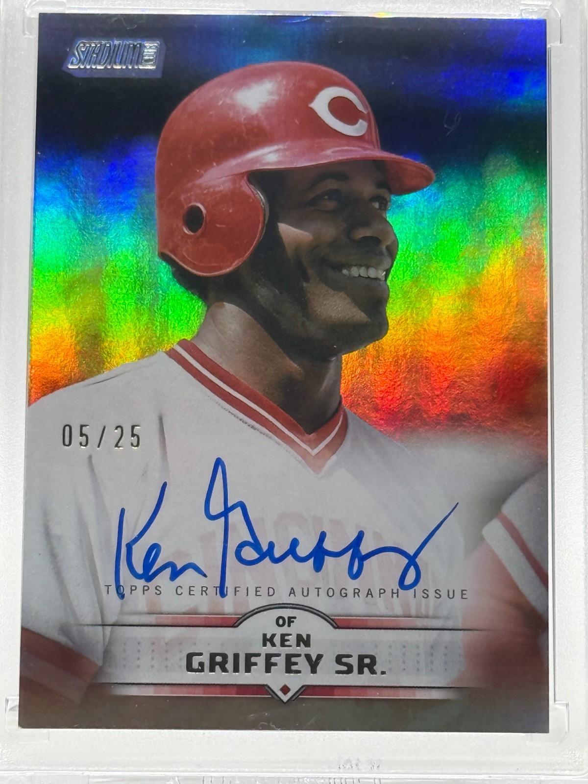 2025 Topps Stadium Holo #SCBA-KG – KEN GRIFFEY SR. (ON-CARD AUTO ~ #’d / 25)