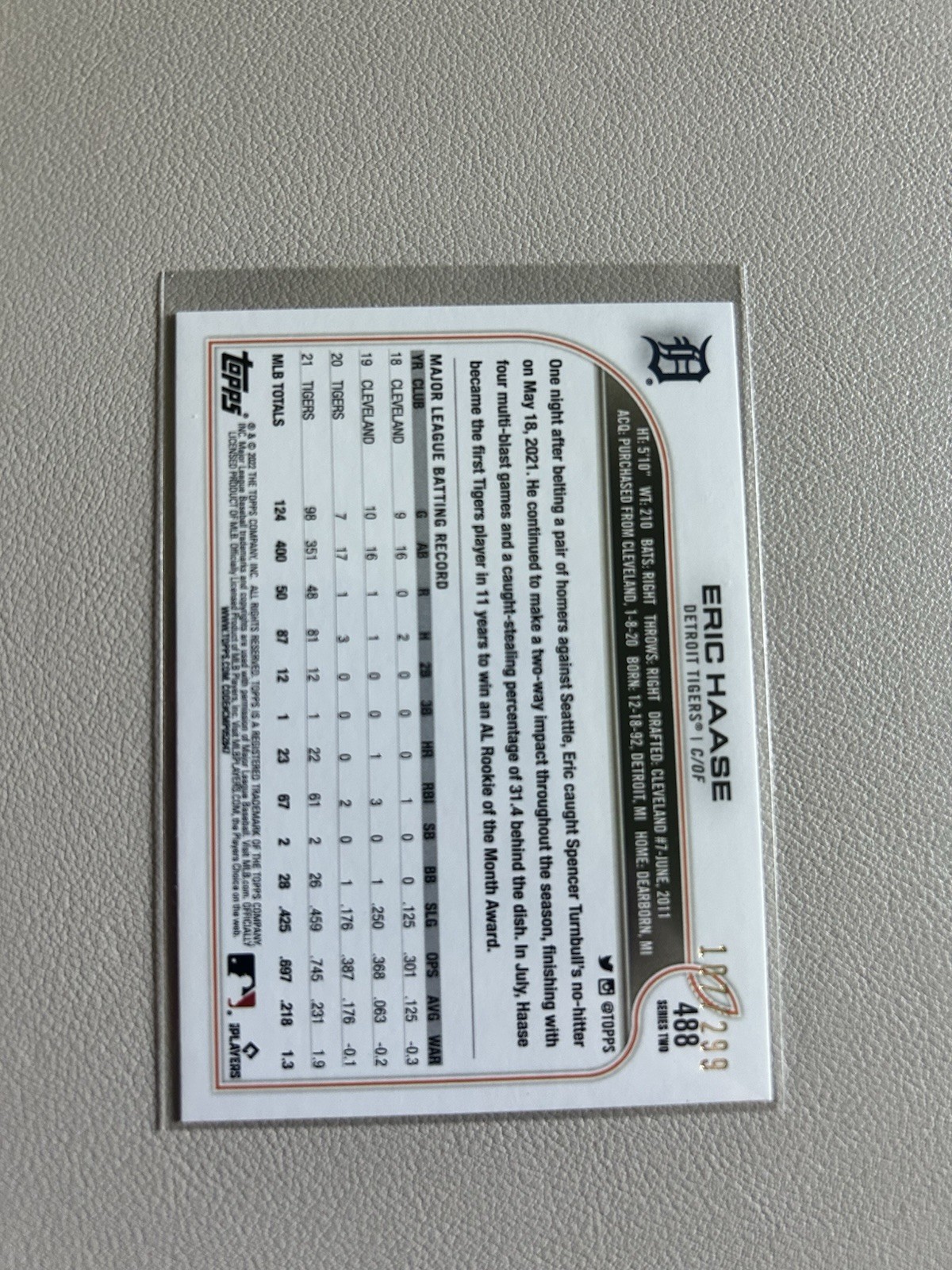 2022 Topps Series 2 – Eric Haase #488 Orange Foilboard /299