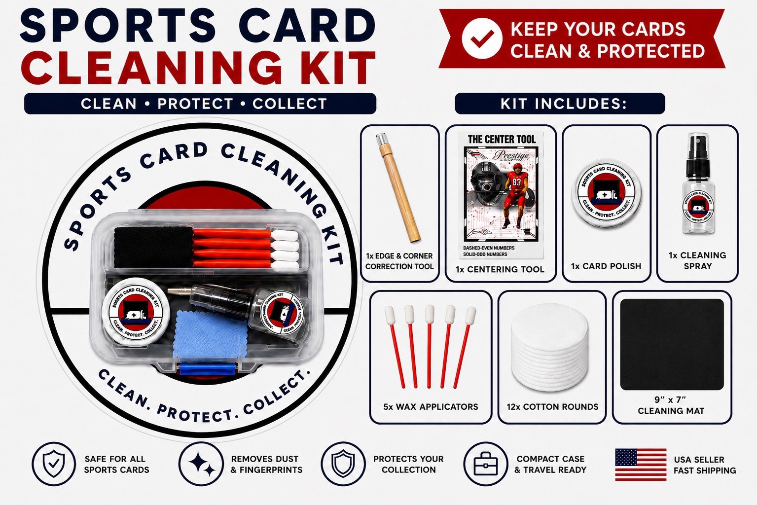 Card Cleaning Kit Spray Polish Grading Centering Tool PSA SGC Card Care Panini