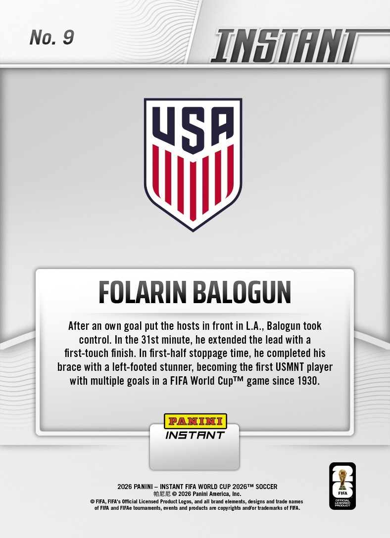2026 Panini Instant FIFA World Cup #9 Folarin Balogun United States PRESALE