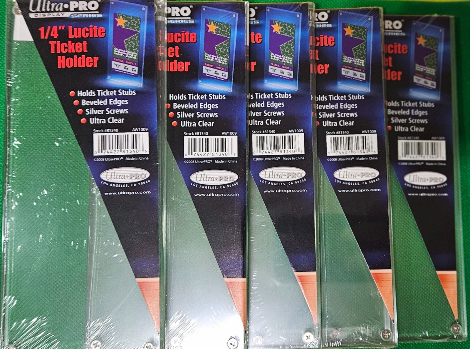 (5) Ultra Pro 1/4″ Lucite Ticket Holder – Acrylic Display Slab – Beveled Edges!