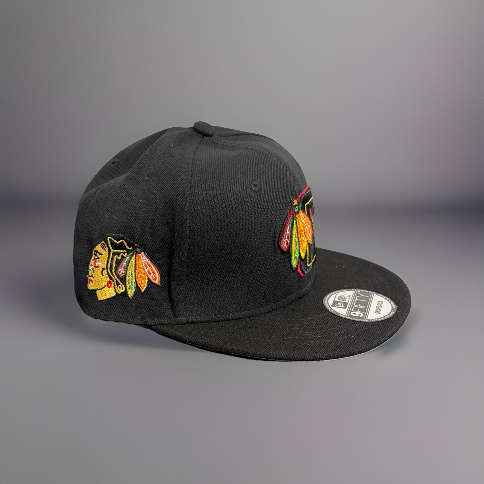 Chicago Blackhawks Snapback Hat Black Flat Brim Adjustable Embroidered Logo Hat