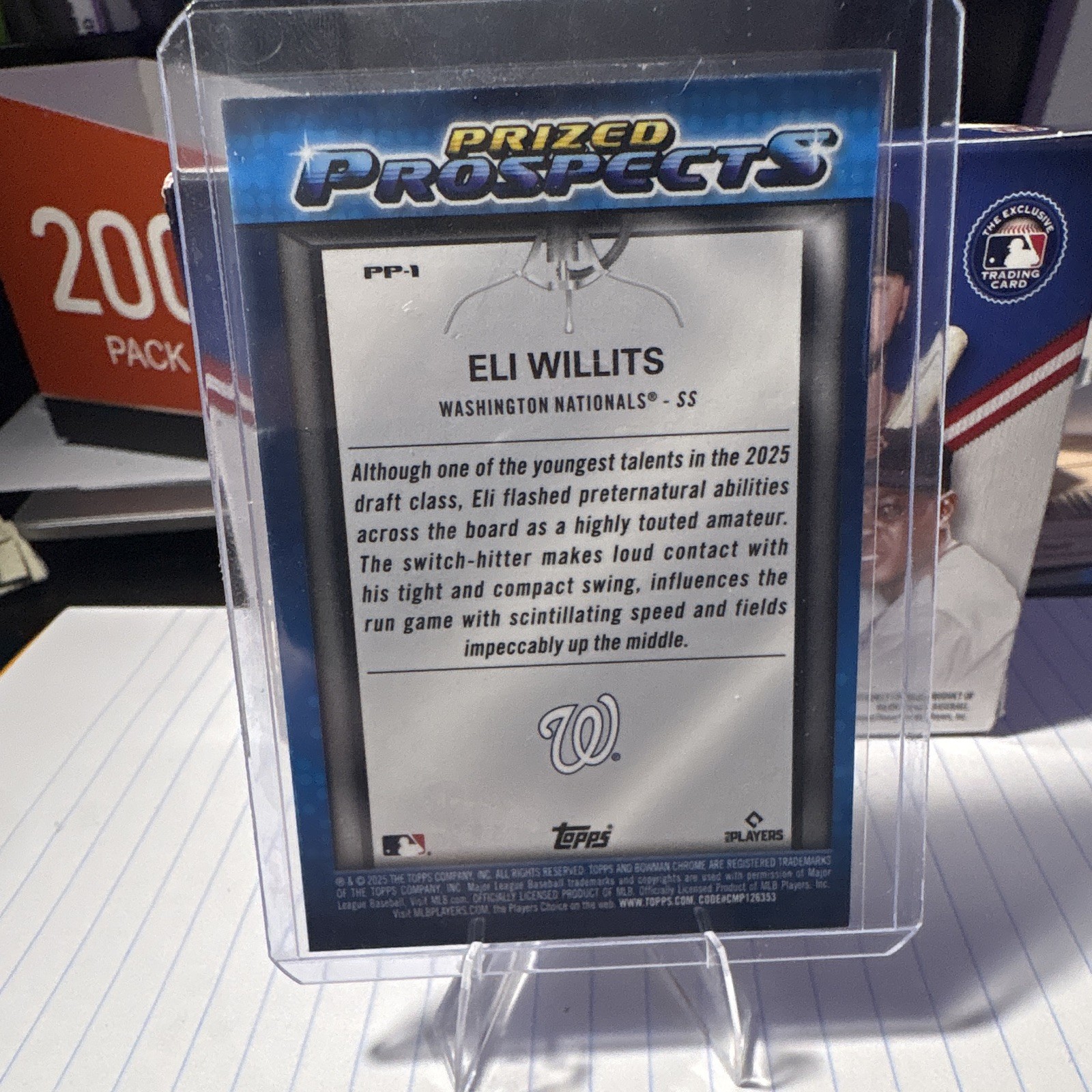 Topps 2025 Bowman Draft Eli Willits Nationals Prized Prospects IP Auto #PP-1