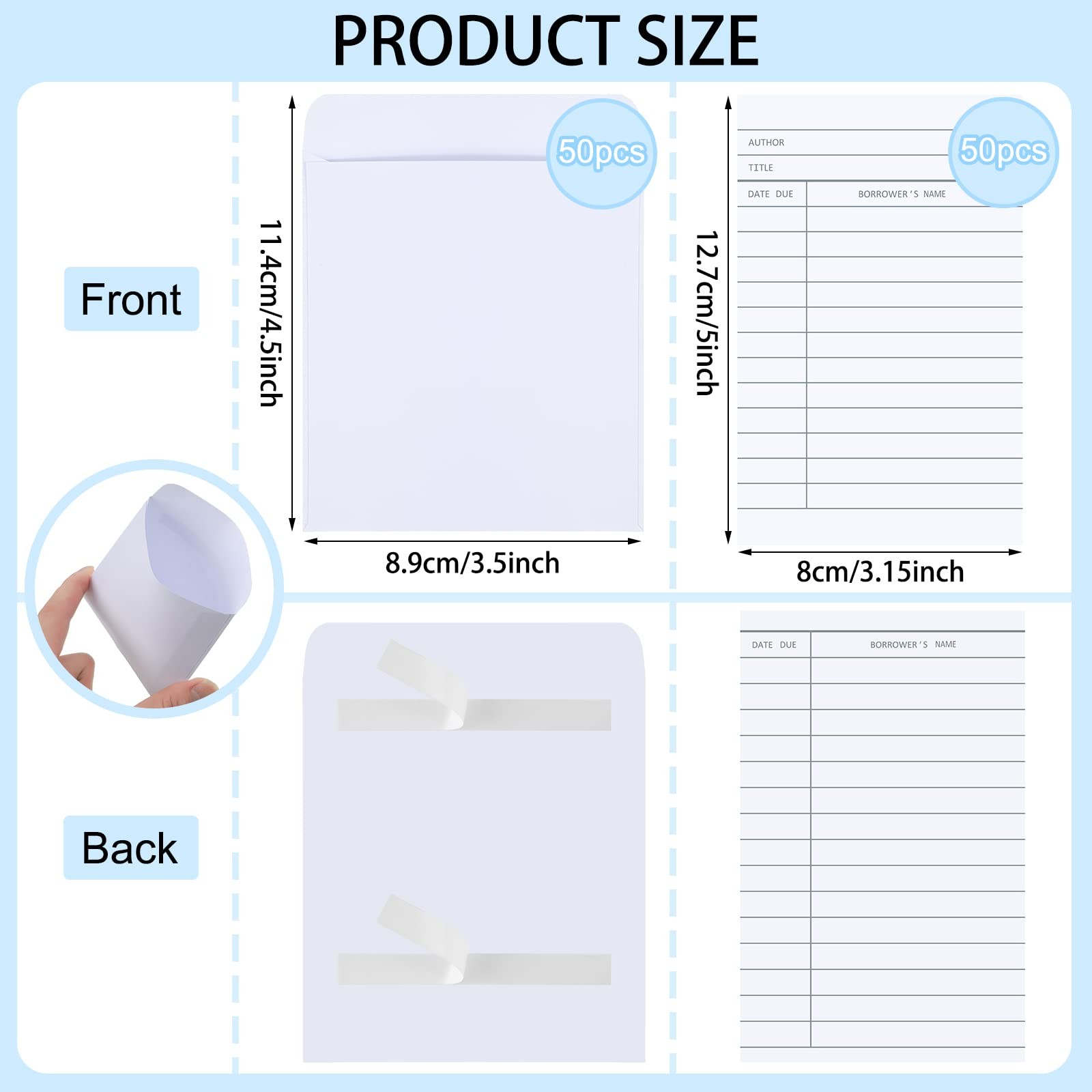 100 Pcs Self Adhesive Library Cards Paper Pockets And Books Kits Inclu