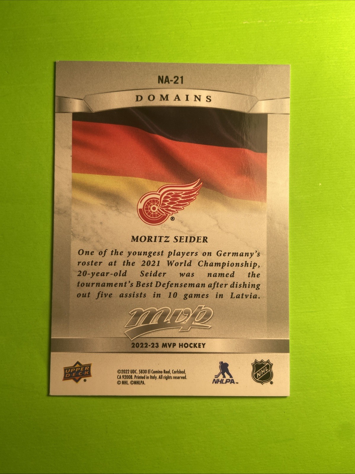 2022-23 Upper Deck MVP – Domains Moritz Seider #NA-21