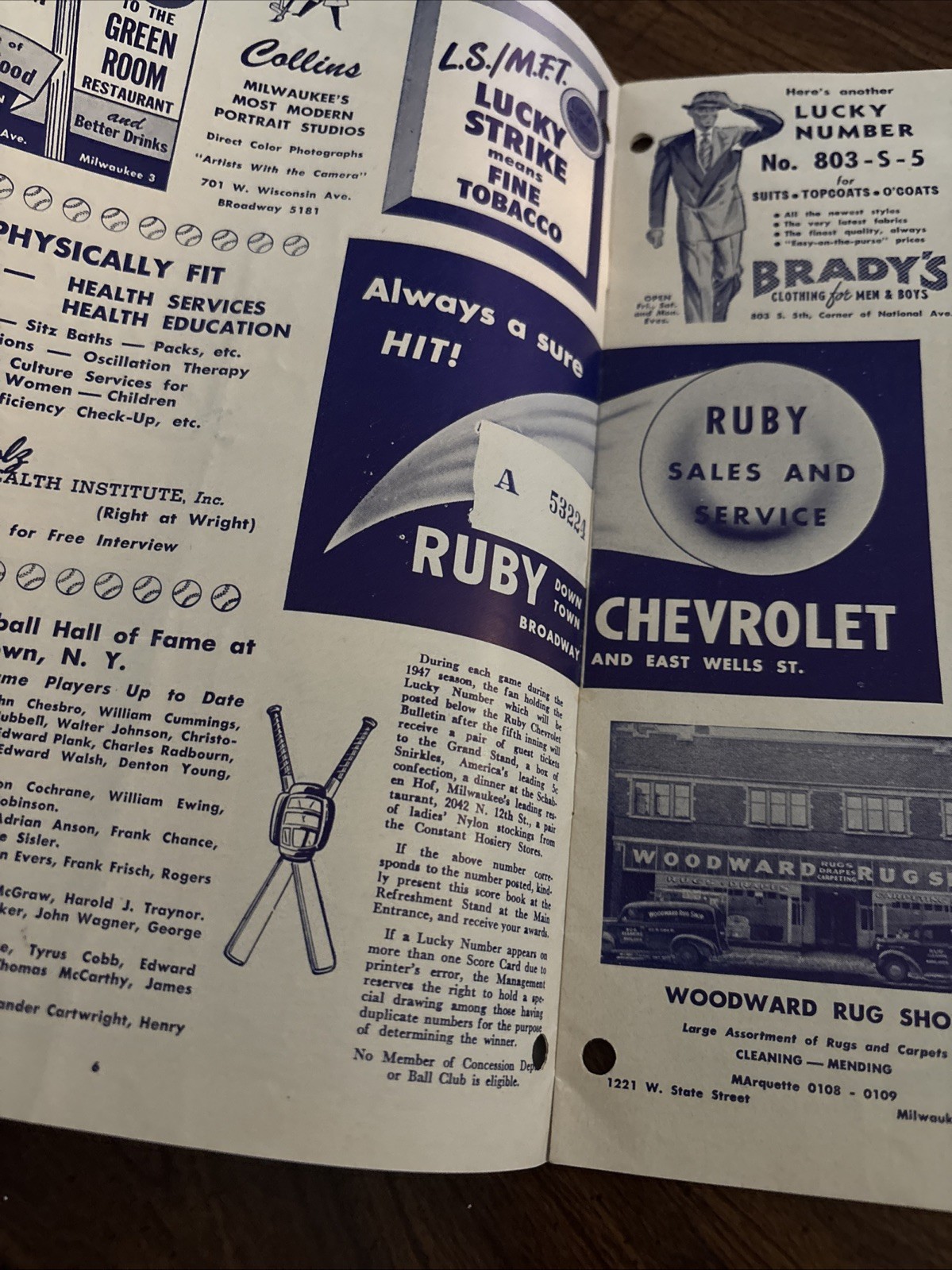 1948 Milwaukee Brewers Official Score Card Magazine Advertising Miller Clark’s